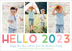 Colorful Hello 2023 Flat New Year Photo Cards